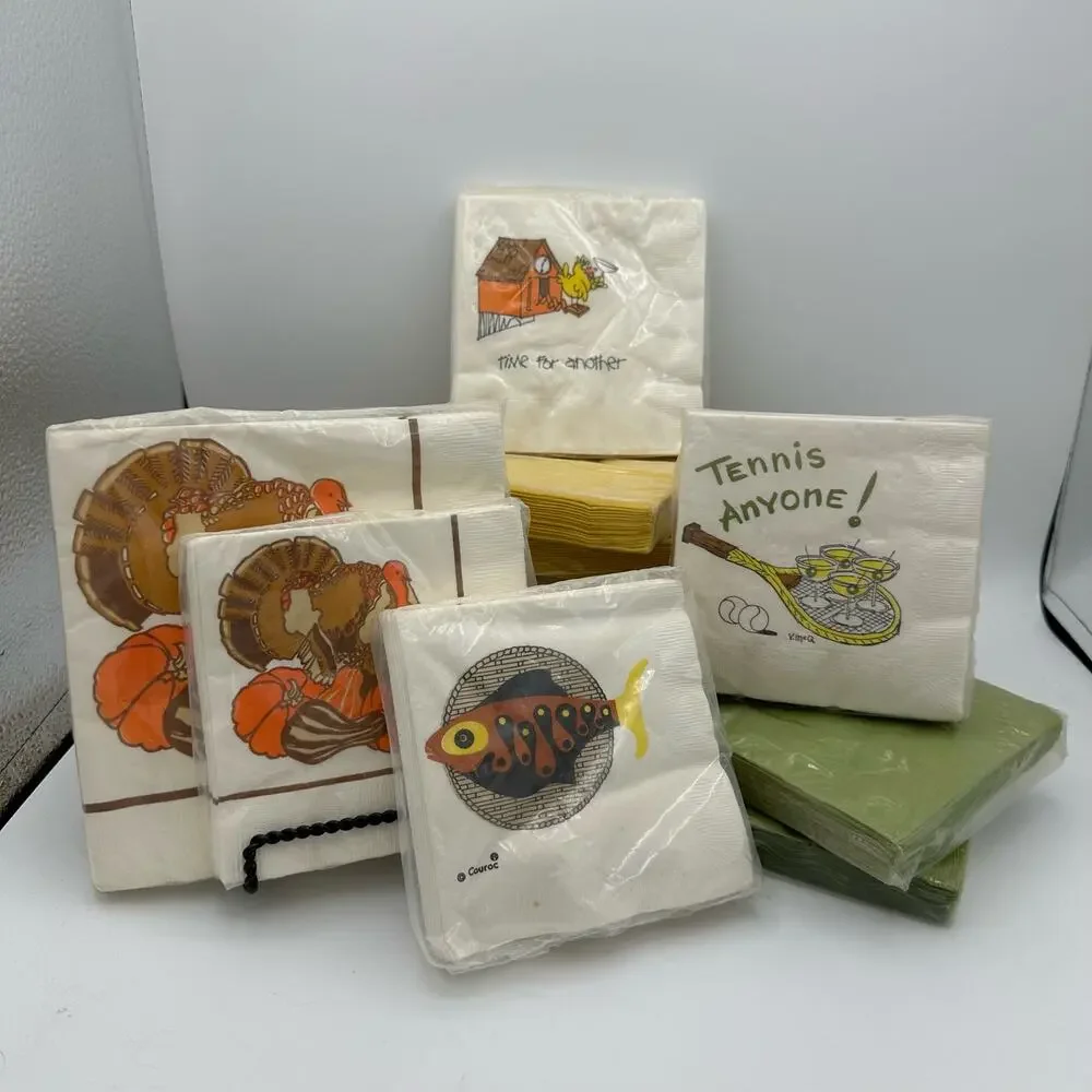 Vintage Paper Napkins Thanksgiving Turkey New Old Stock Luncheon & Cocktail 2 pk